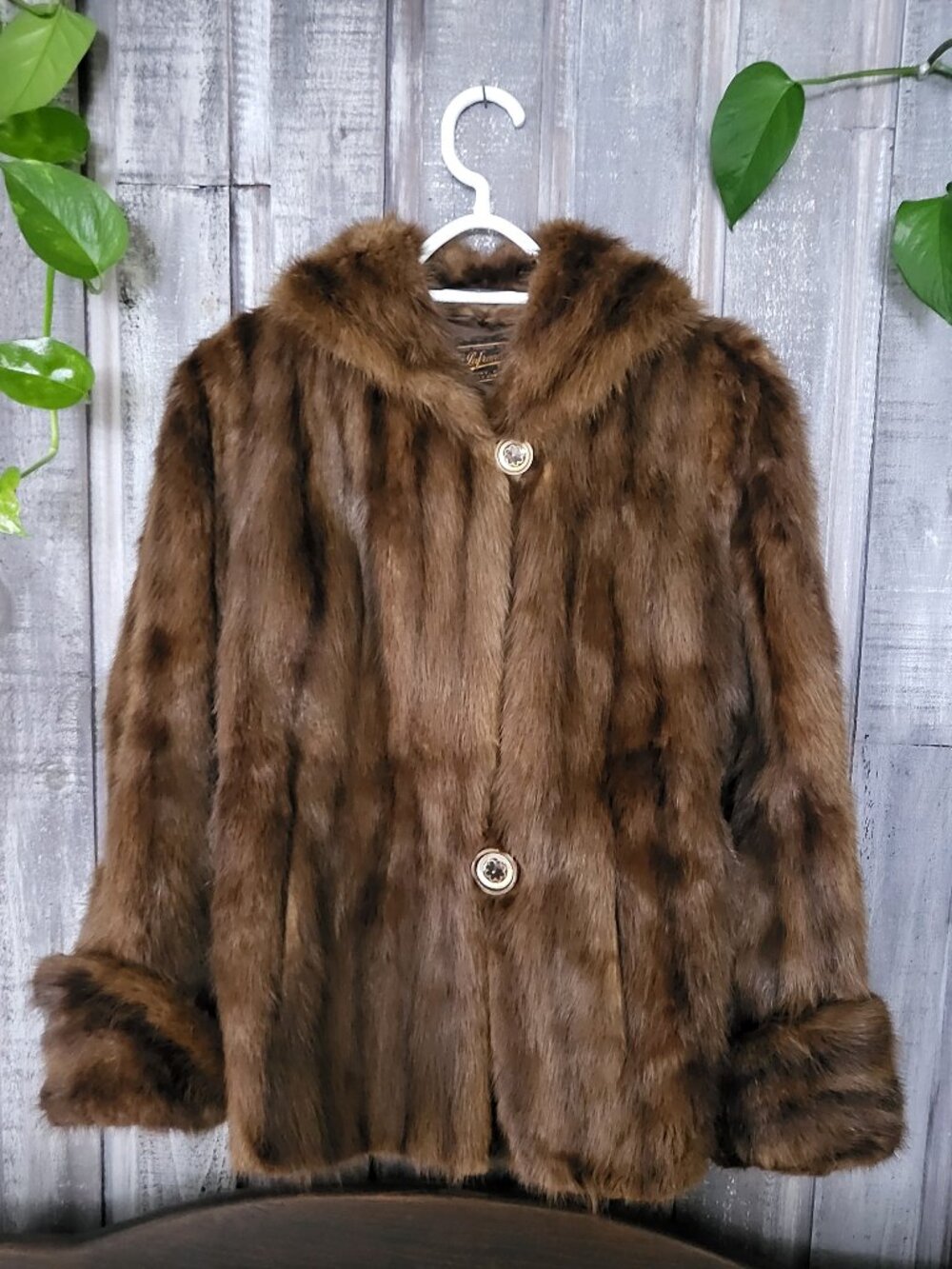 Vintage 1950-1960 A. Lafrance & Sons Genuine Mink Fur Coat Brown Short Jacket L